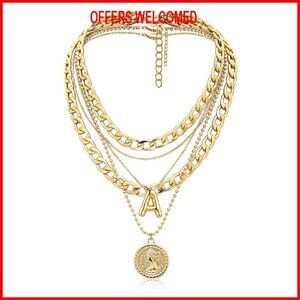Layered Balloon Initial Pendant Necklace Set, Chunky Chain, 18.5 Inches